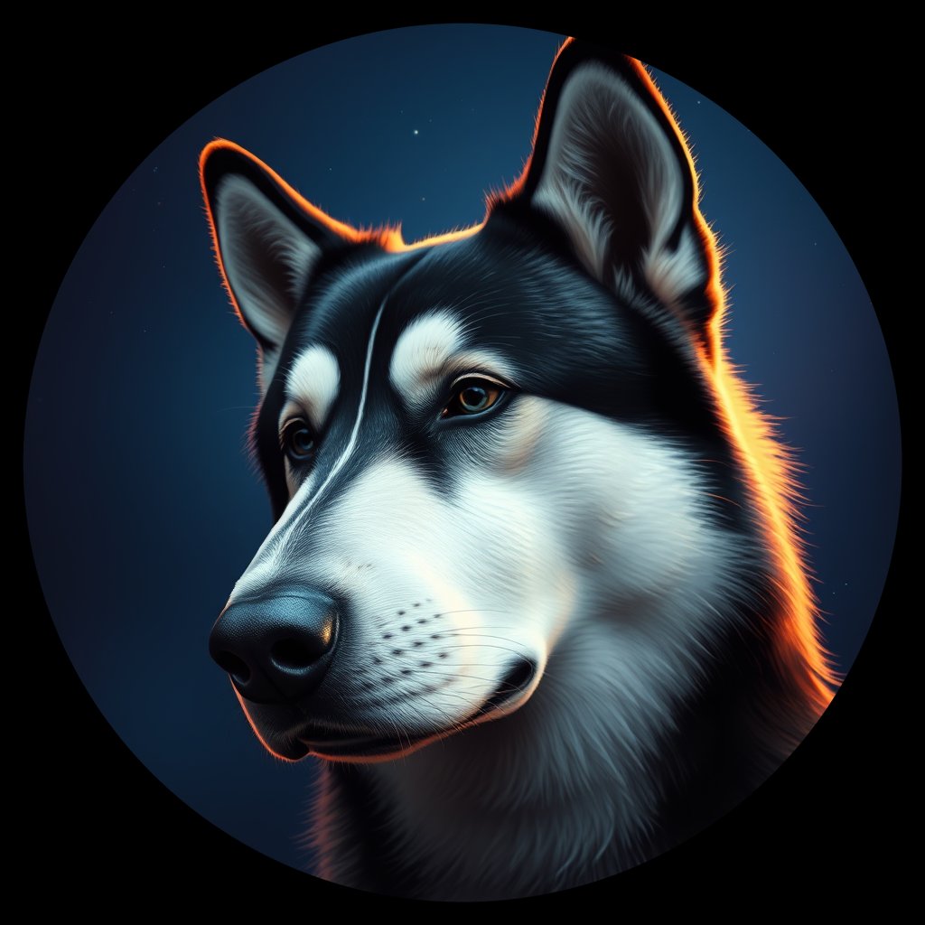 Cosmic medallion portrait of AMAL_AMAL_29546, a Alaskan Malamute