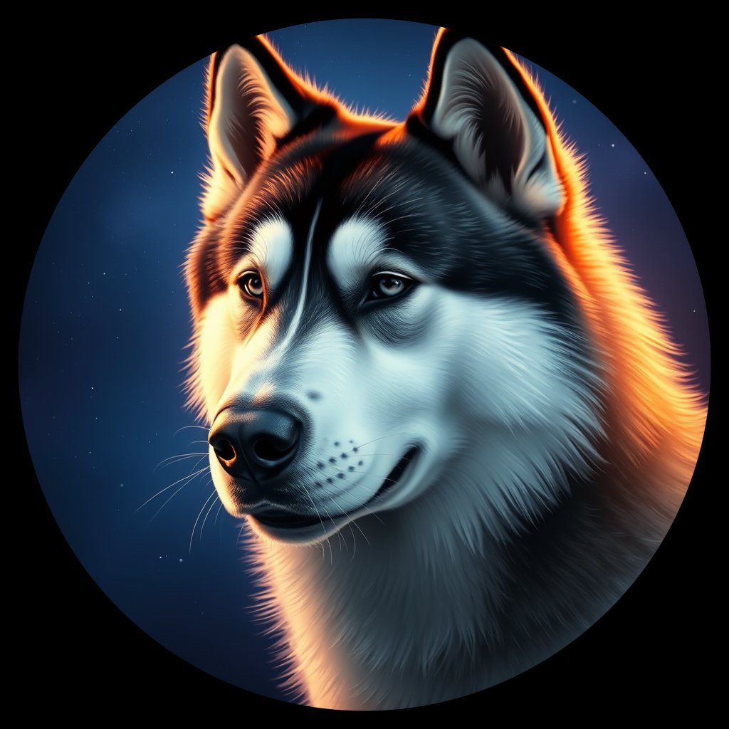 Cosmic medallion portrait of AMAL_AMAL_29547, a Alaskan Malamute