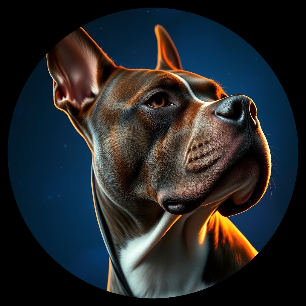 Cosmic medallion portrait of AMST_AMST_Z6E09, a American Staffordshire Terrier
