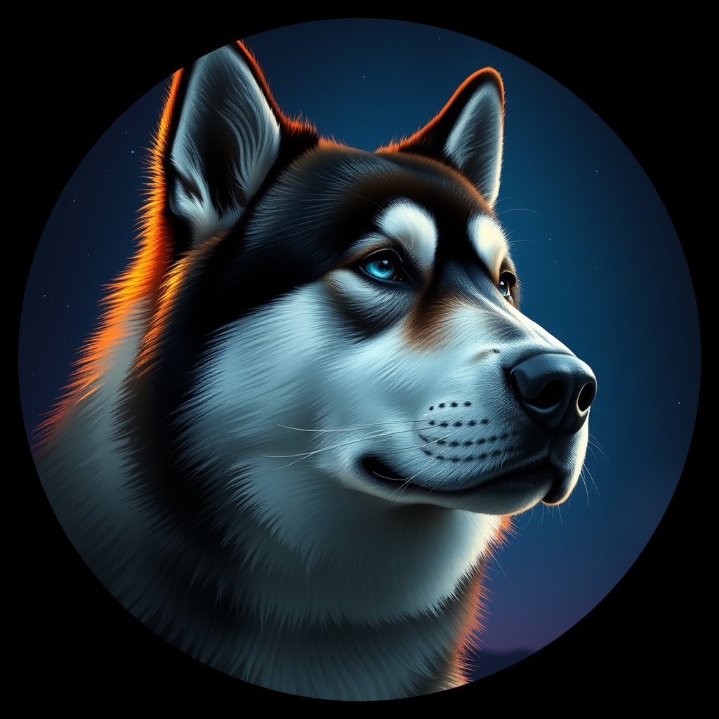 Cosmic medallion portrait of AM_20333_AM_20333, a Alaskan Malamute