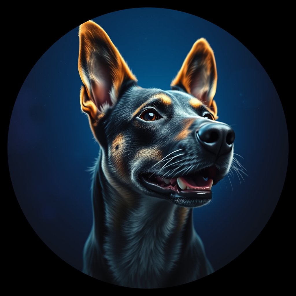 Cosmic medallion portrait of ASTCD_cd218, a Australian Stumpy Tail Cattle Dog