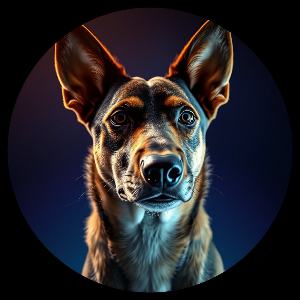 Cosmic medallion portrait of ASTCD_cd219, a Australian Stumpy Tail Cattle Dog