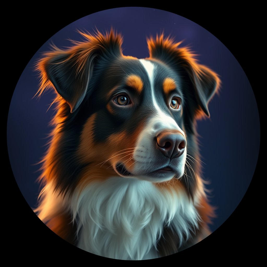 Cosmic medallion portrait of AS_20361_AS_20361, a Australian Shepherd