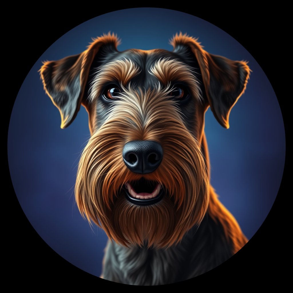 Cosmic medallion portrait of AT_33732_AT_33732, a Airedale Terrier