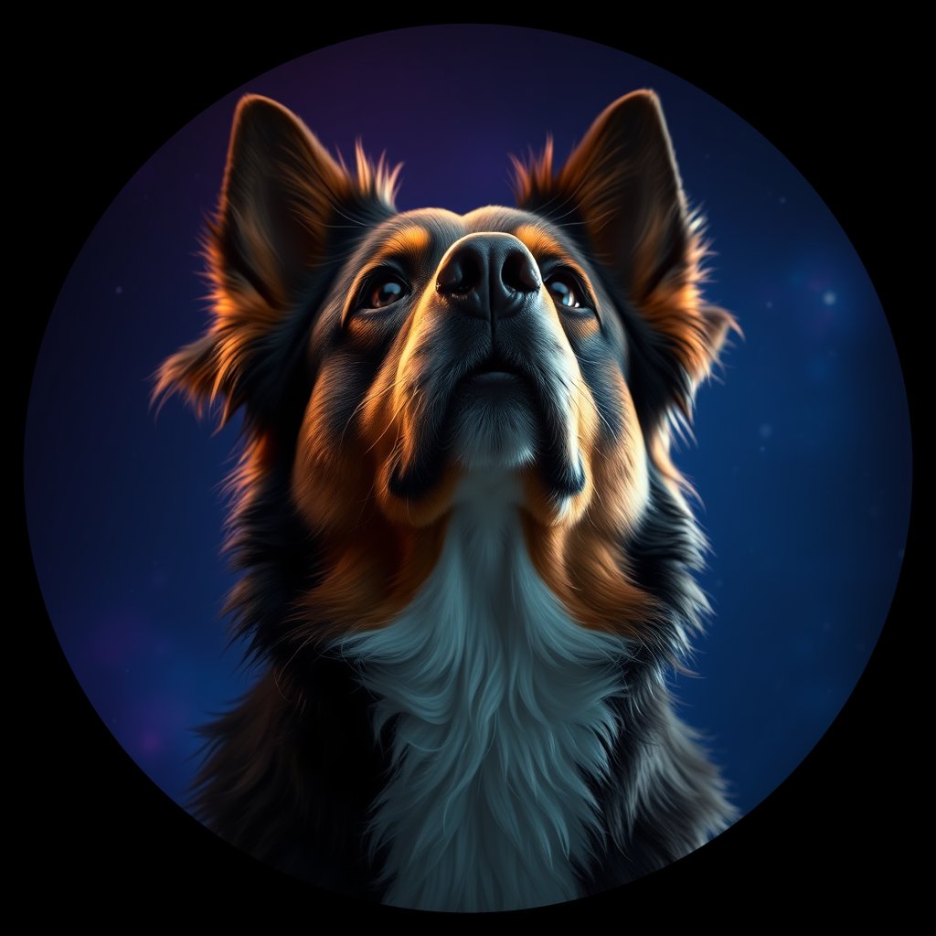 Cosmic medallion portrait of AUSS_AUSS_07314, a Australian Shepherd