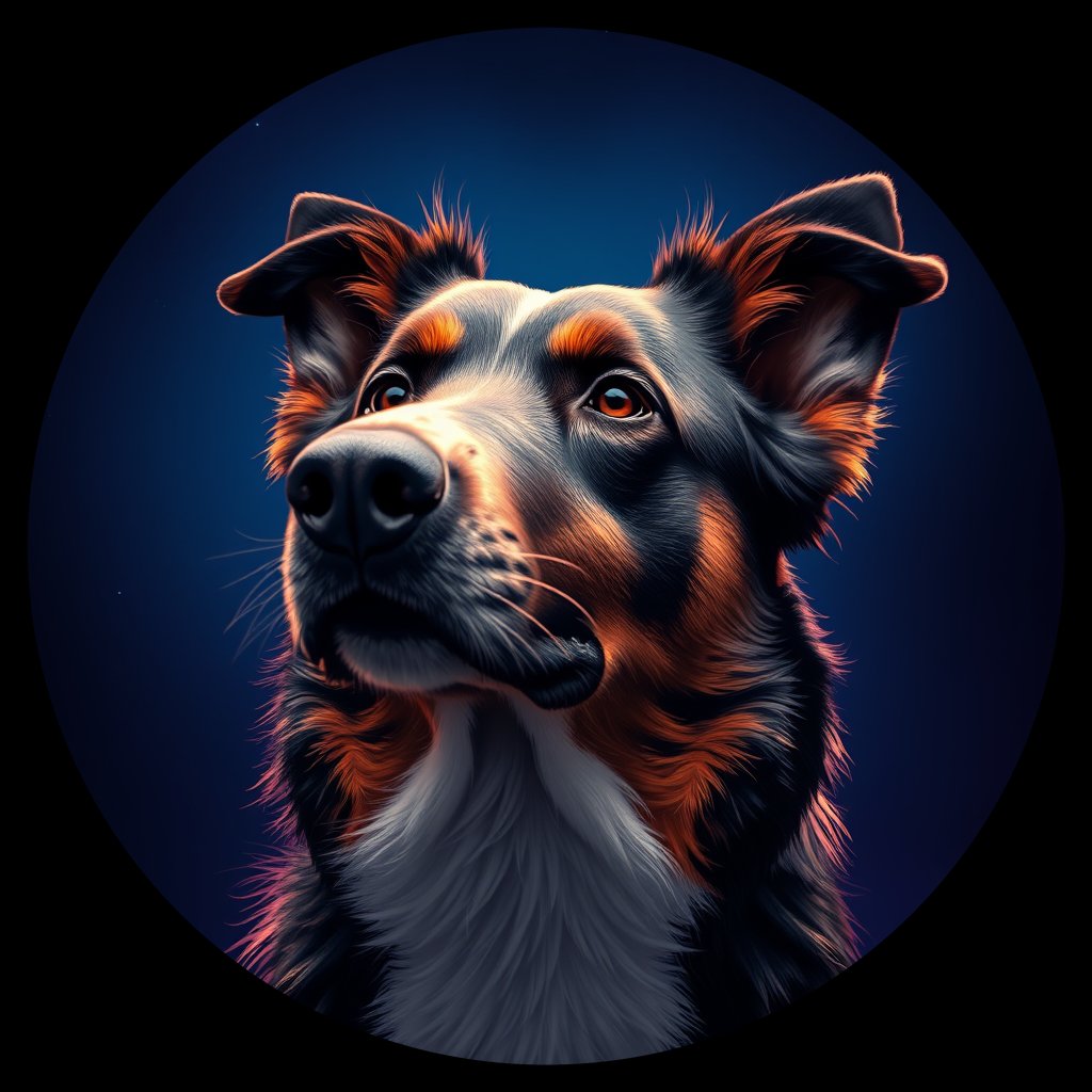 Cosmic medallion portrait of AUSS_AUSS_11425, a Australian Shepherd