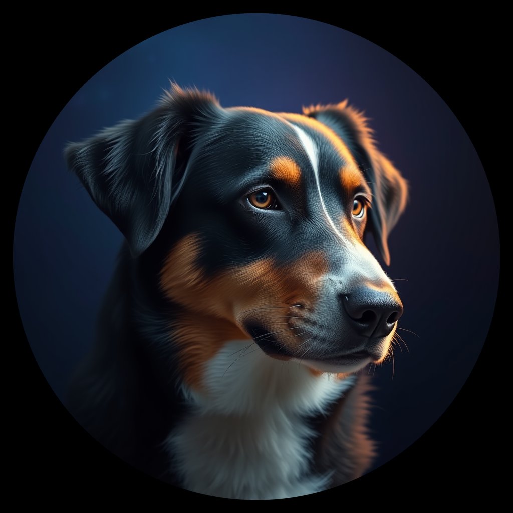 Cosmic medallion portrait of AUSS_AUSS_11428, a Australian Shepherd