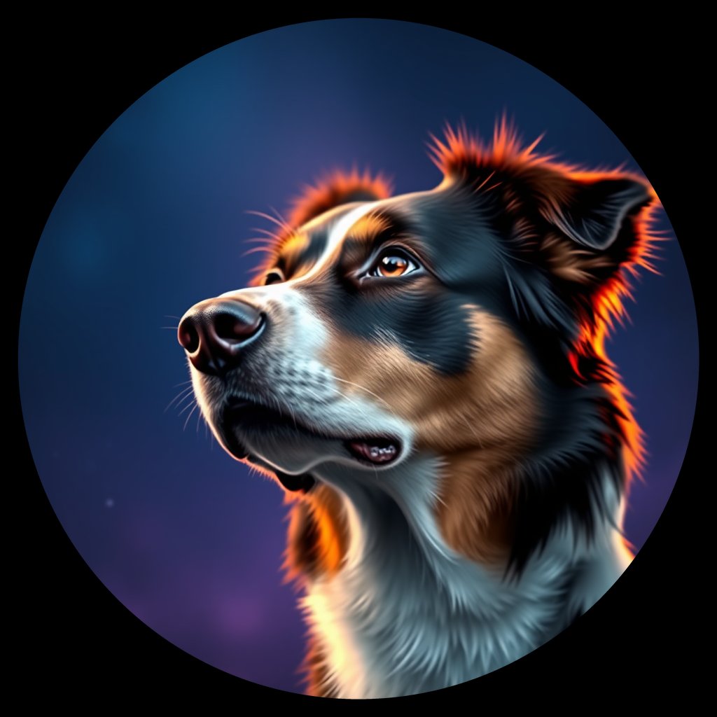 Cosmic medallion portrait of AUSS_AUSS_11429, a Australian Shepherd
