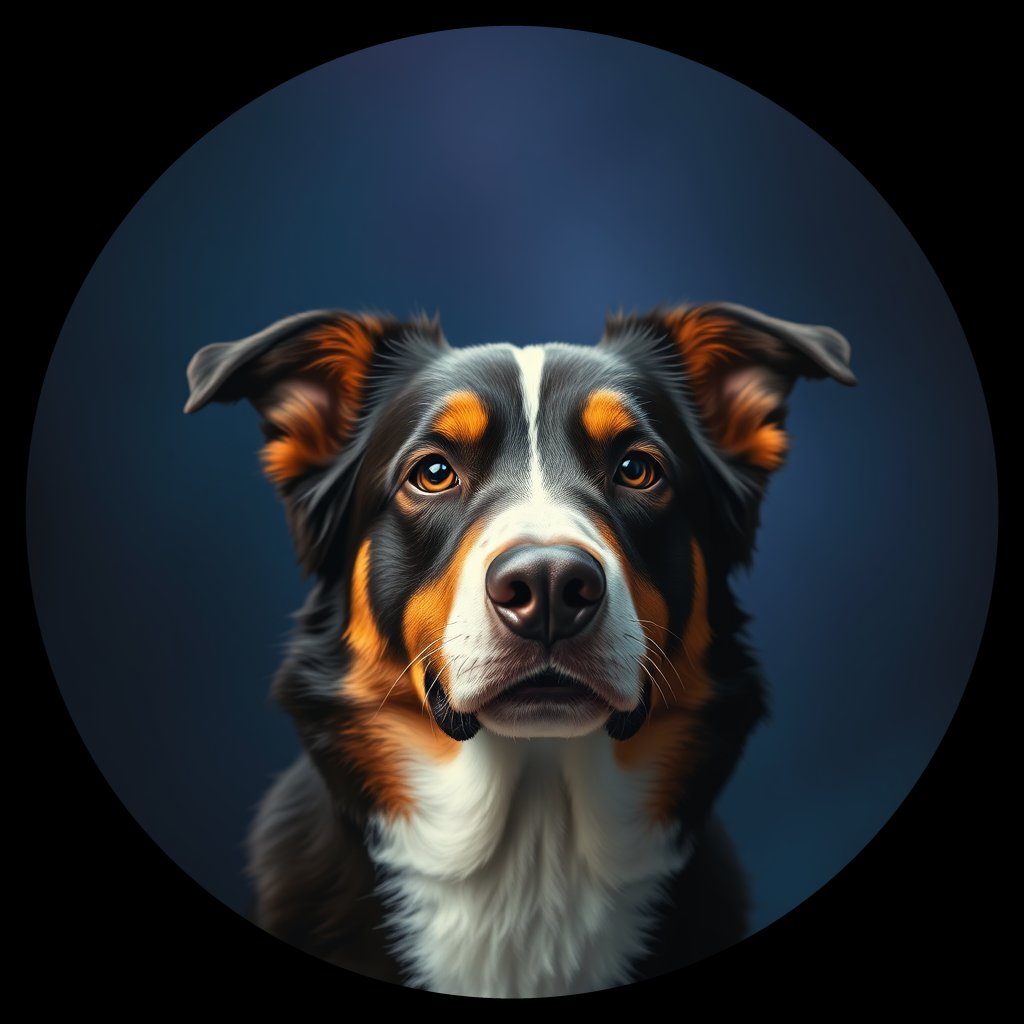 Cosmic medallion portrait of AUSS_AUSS_13157, a Australian Shepherd