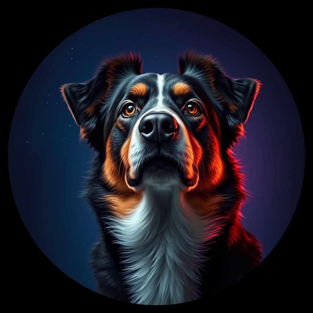 Cosmic medallion portrait of AUSS_AUSS_27104, a Australian Shepherd
