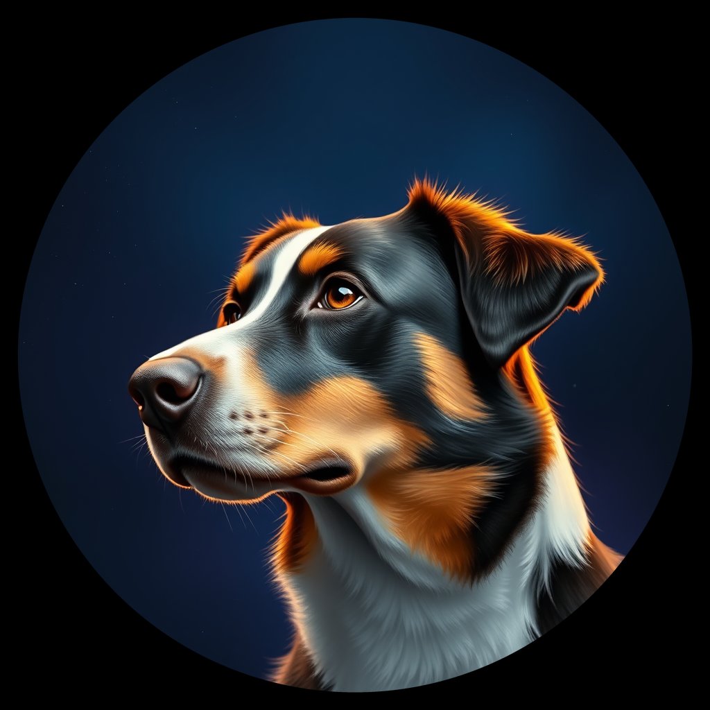 Cosmic medallion portrait of AUSS_AUSS_27573, a Australian Shepherd