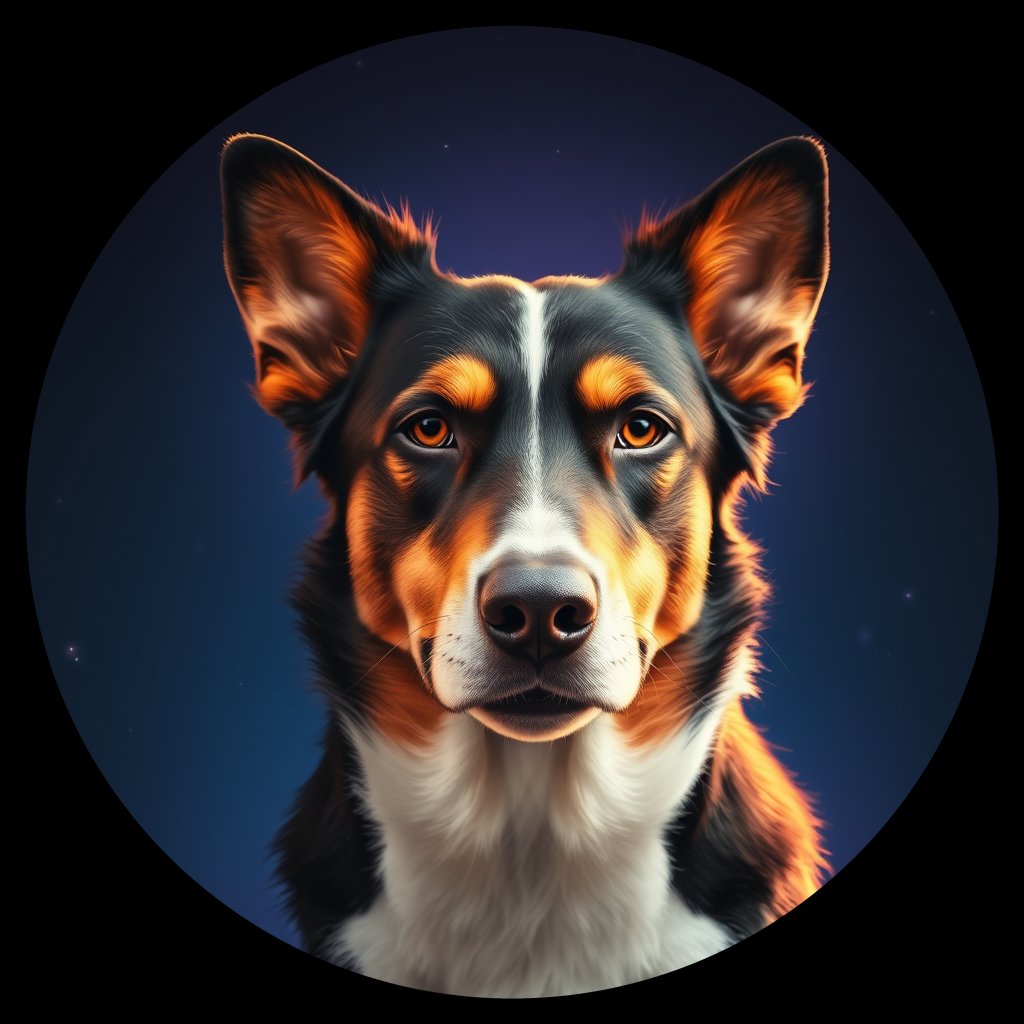 Cosmic medallion portrait of AUSS_AUSS_28454, a Australian Shepherd