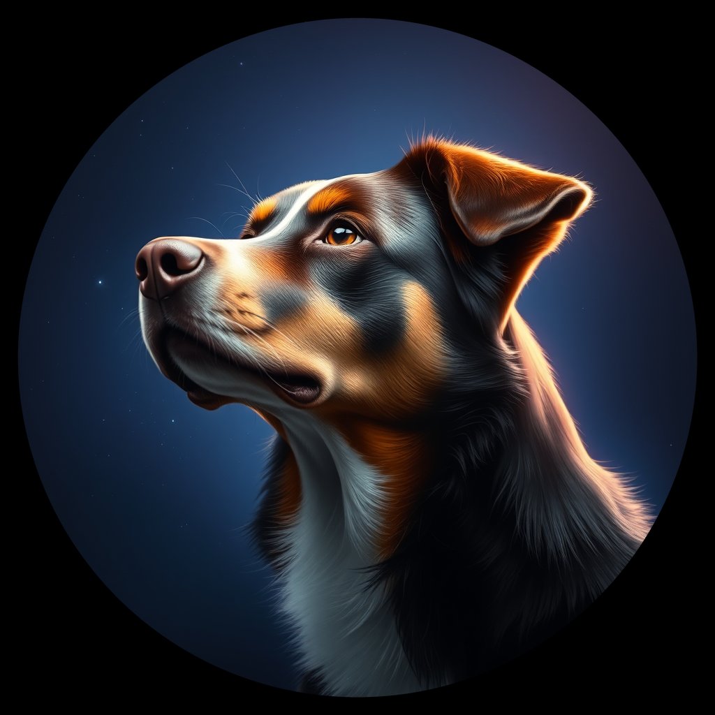 Cosmic medallion portrait of AUSS_AUSS_28465, a Australian Shepherd