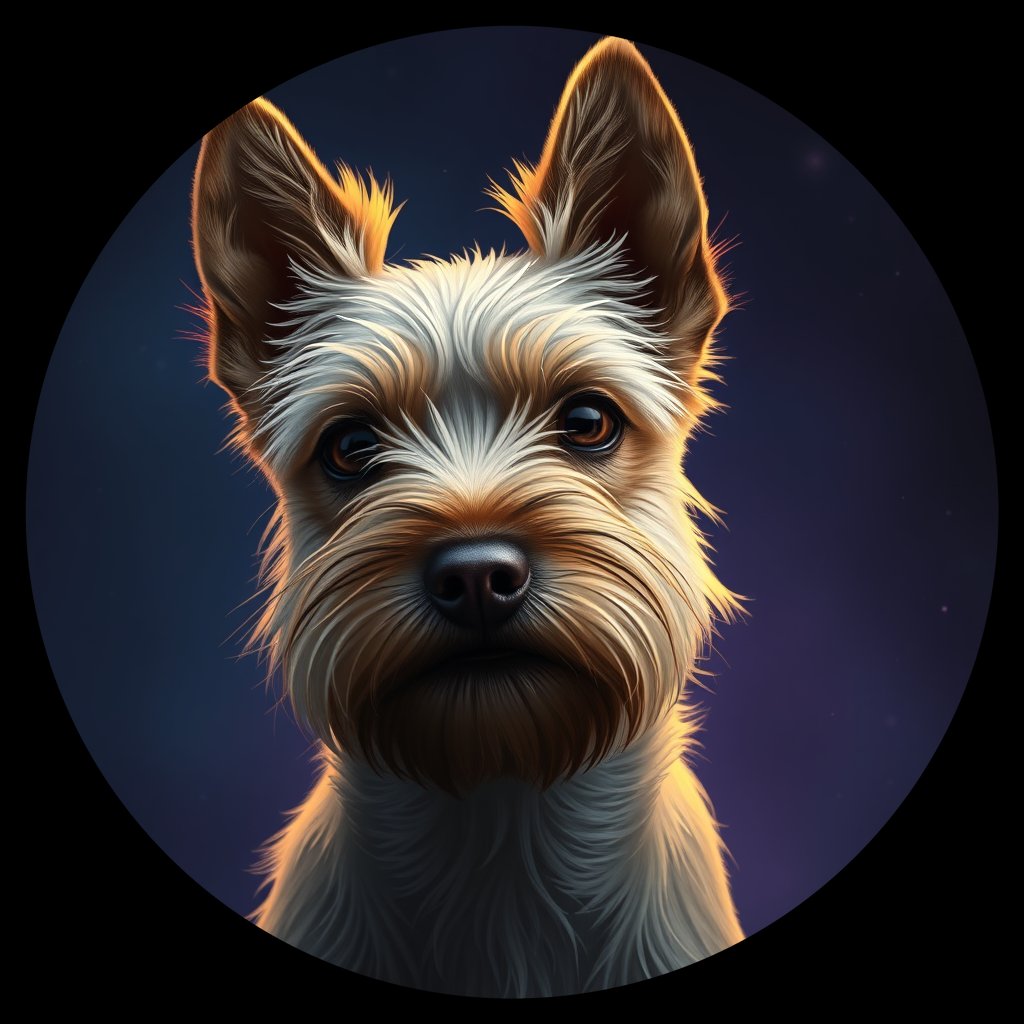 Cosmic medallion portrait of Annie-Hulseth-CT_Annie-Hulseth-CT, a Cairn Terrier