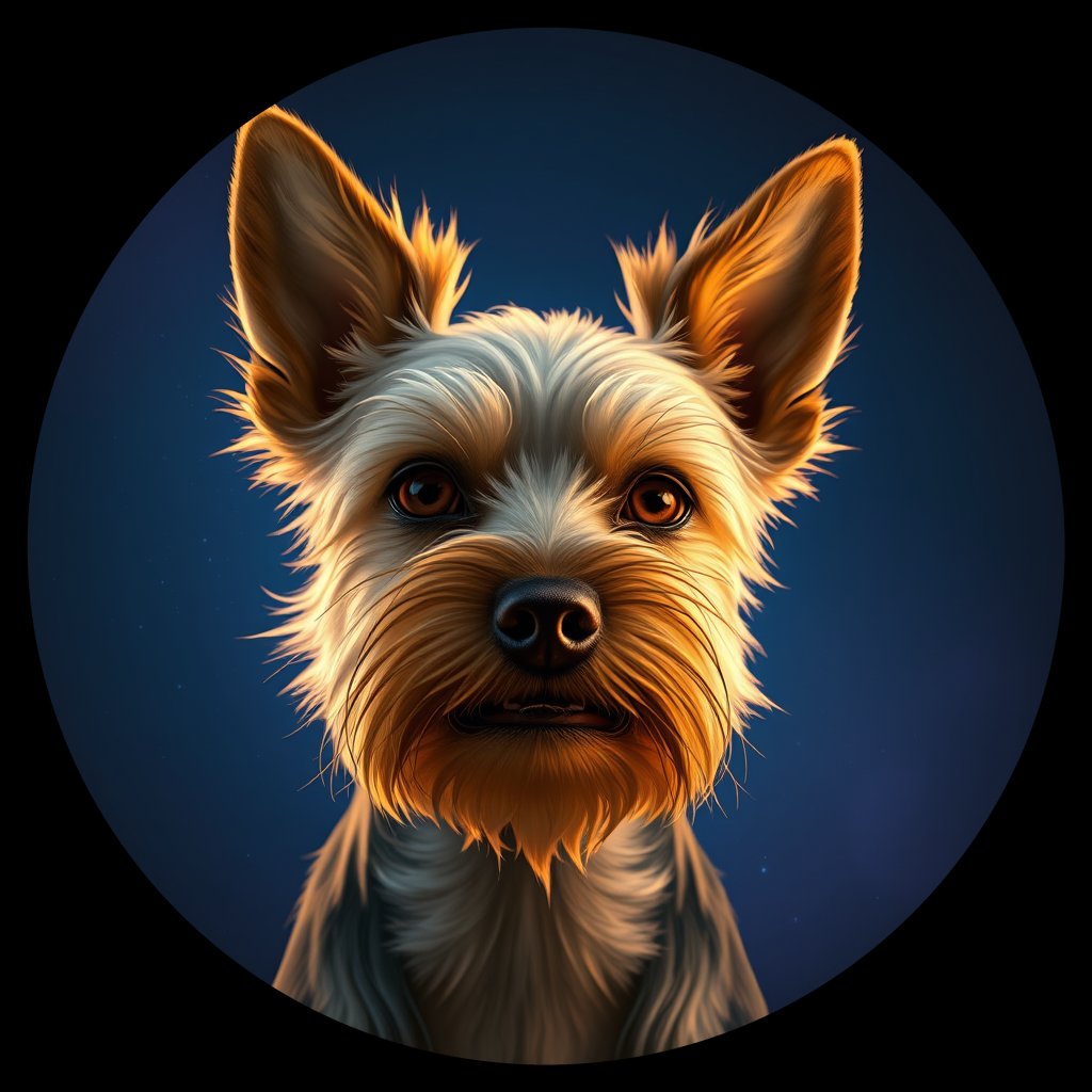 Cosmic medallion portrait of B8-Toby-Bennet-Oram-YT_B8-Toby-Bennet-Oram-YT, a Yorkshire Terrier