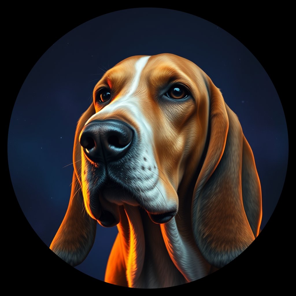 Cosmic medallion portrait of BASS_BASS_10335, a Basset Hound