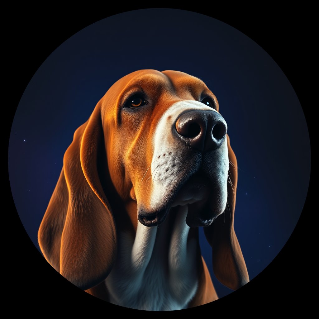 Cosmic medallion portrait of BASS_BASS_10350, a Basset Hound