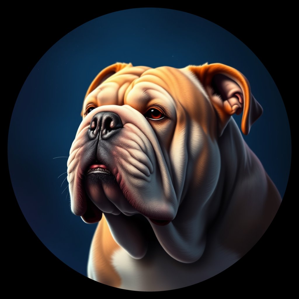 Cosmic medallion portrait of BD_32193_BD_32193, a Bulldog