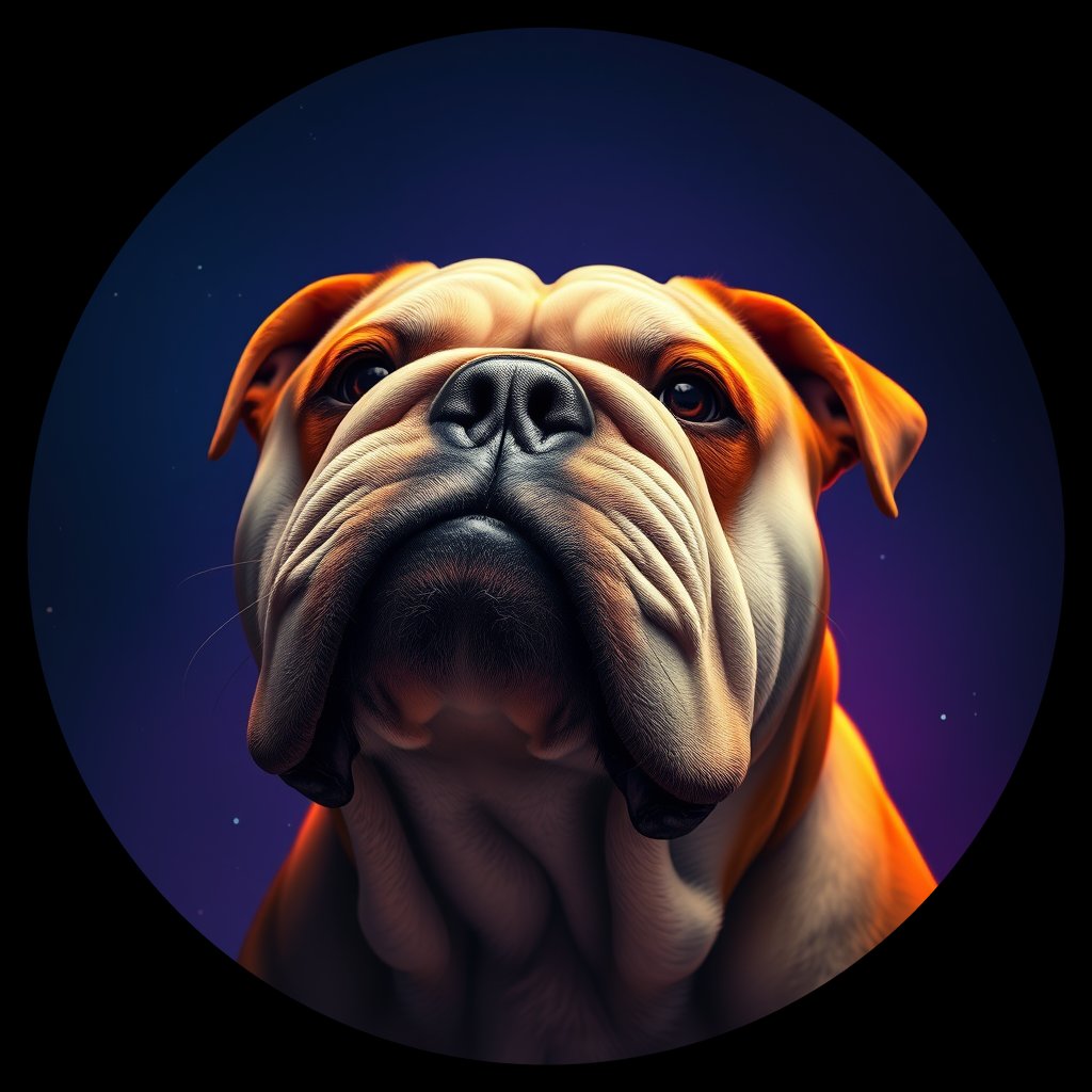 Cosmic medallion portrait of BD_32196_BD_32196, a Bulldog