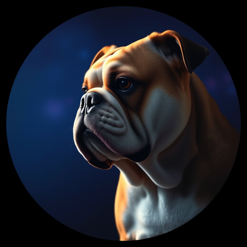 Cosmic medallion portrait of BD_32197_BD_32197, a Bulldog