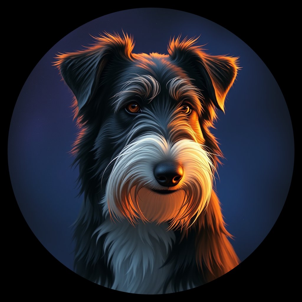 Cosmic medallion portrait of BEC_32568_BEC_32568, a Bearded Collie