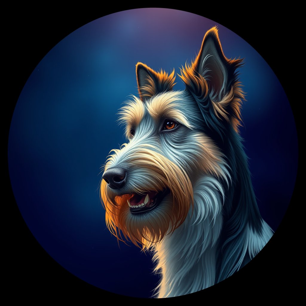 Cosmic medallion portrait of BEC_32569_BEC_32569, a Bearded Collie