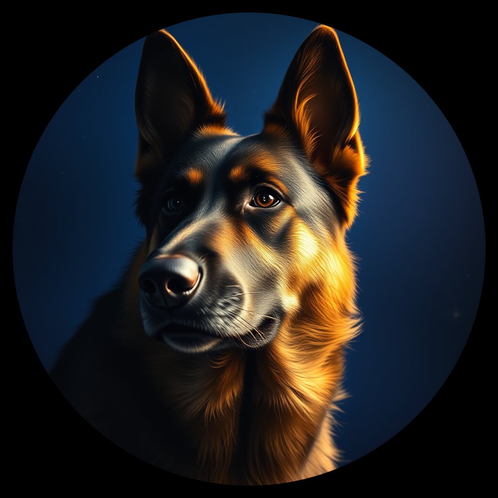 Cosmic medallion portrait of BELS_22733, a Belgian Shepherd
