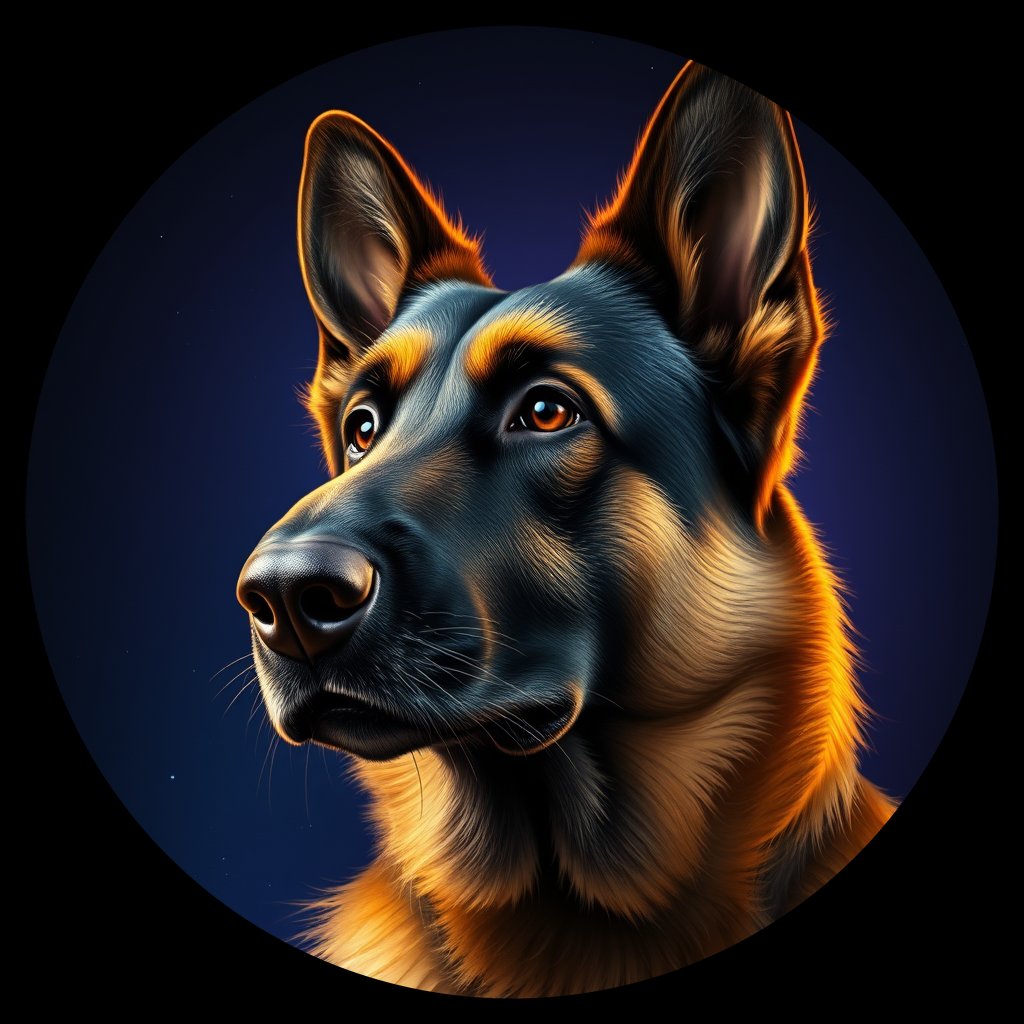 Cosmic medallion portrait of BELS_23569, a Belgian Shepherd