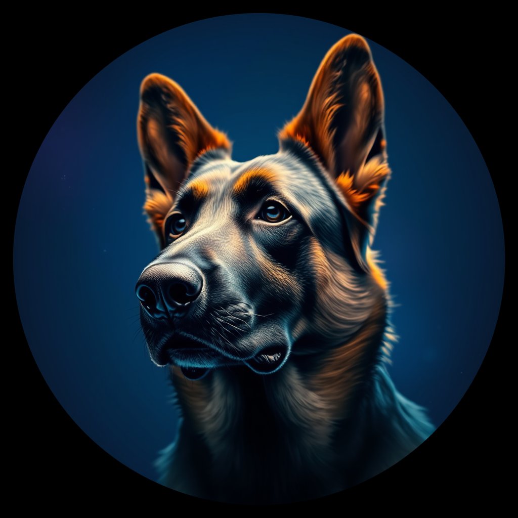 Cosmic medallion portrait of BELS_34156, a Belgian Shepherd