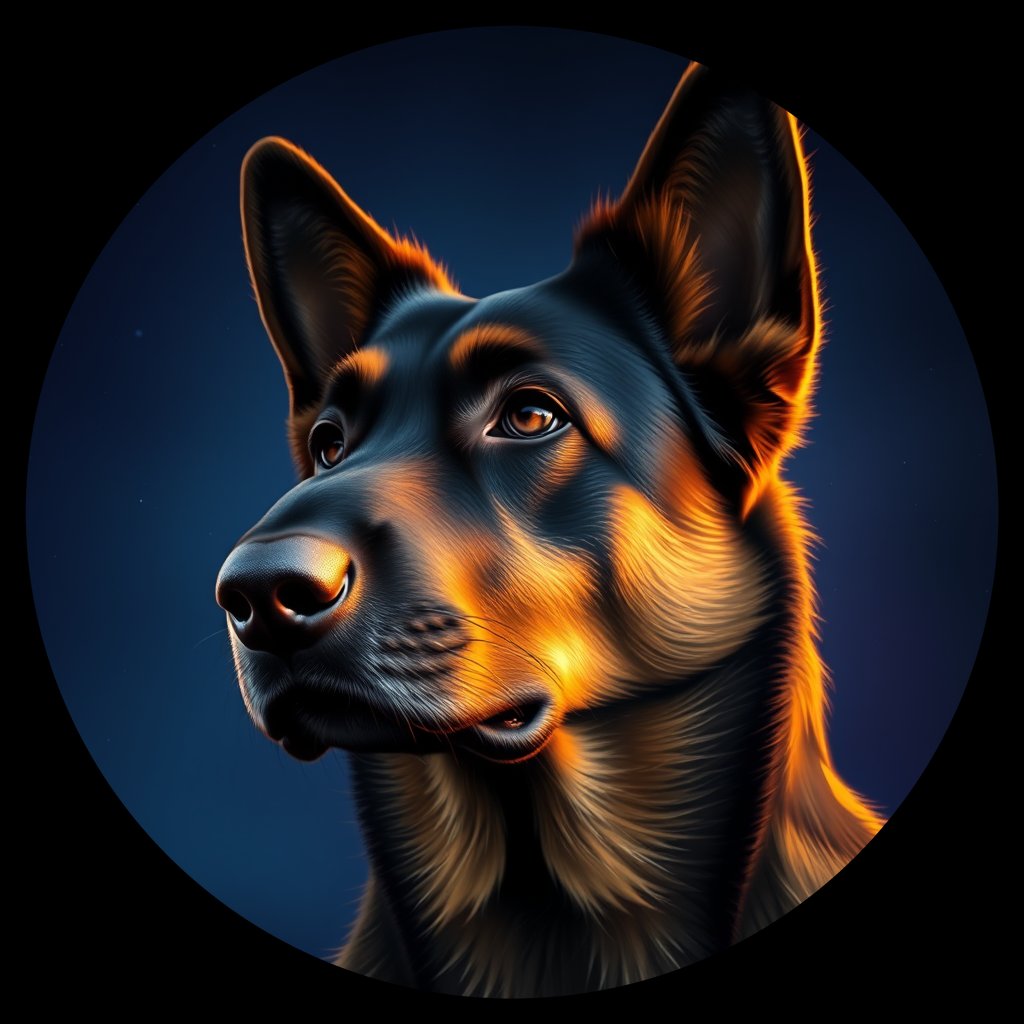 Cosmic medallion portrait of BELS_34157, a Belgian Shepherd