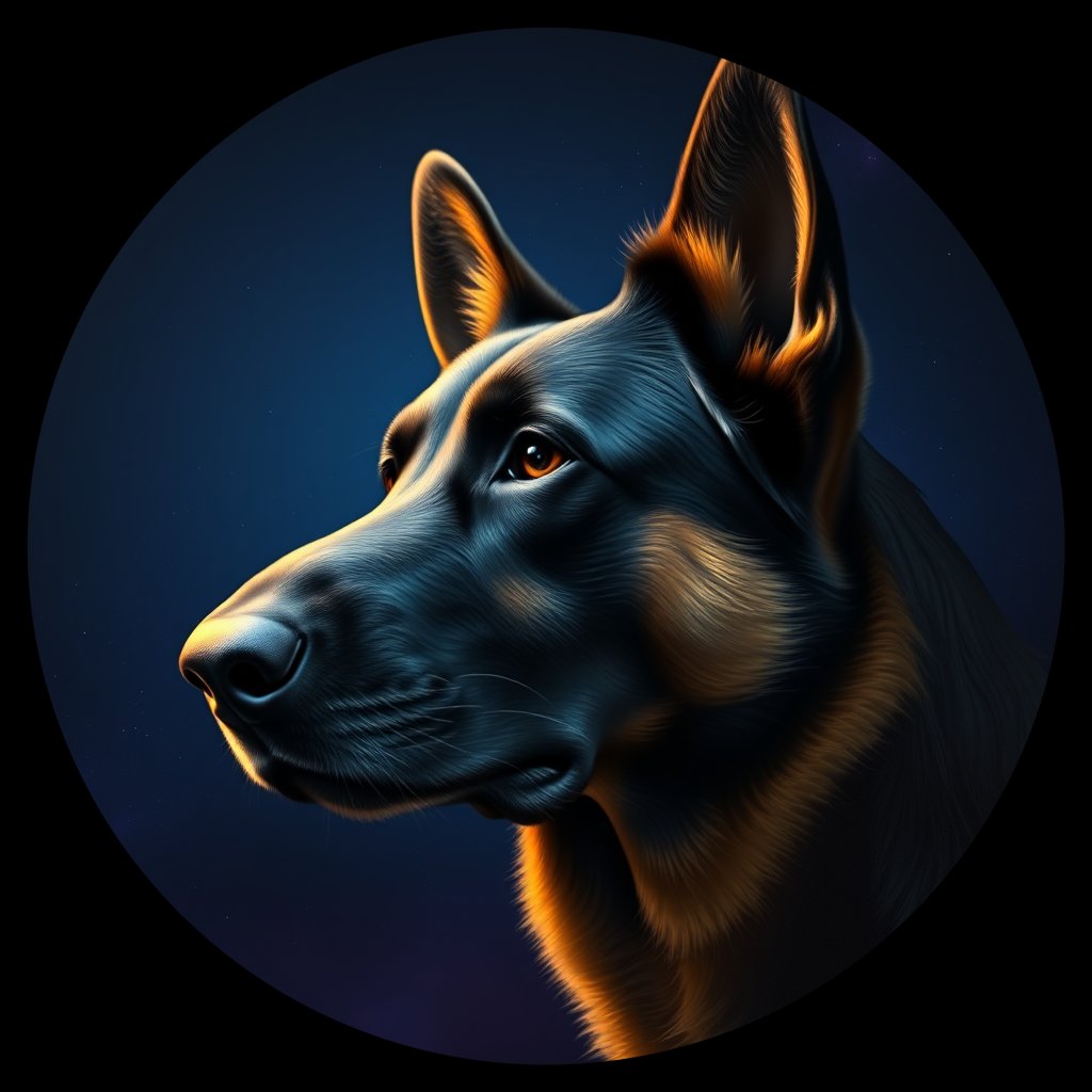 Cosmic medallion portrait of BELS_34287, a Belgian Shepherd