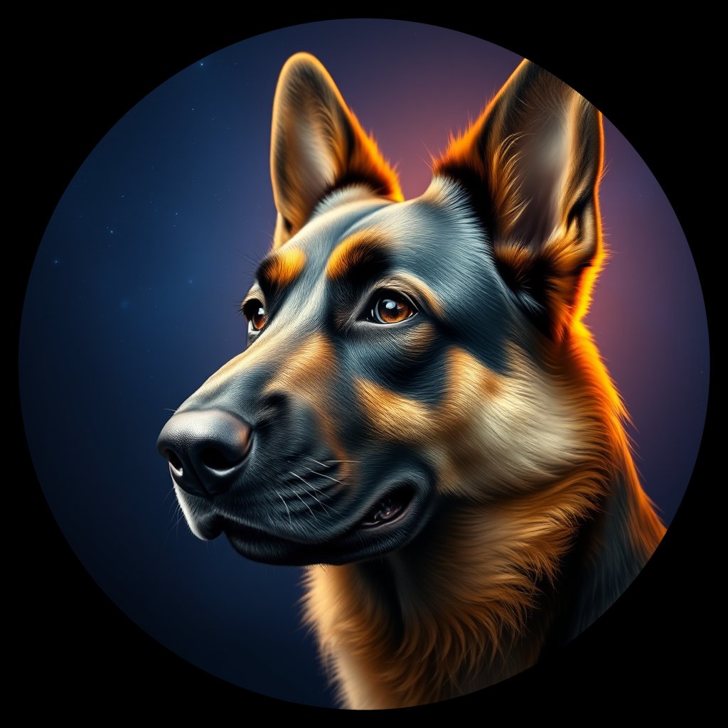Cosmic medallion portrait of BELS_34288, a Belgian Shepherd