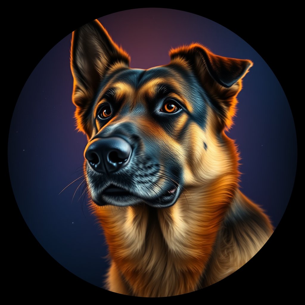Cosmic medallion portrait of BELS_34517, a Belgian Shepherd