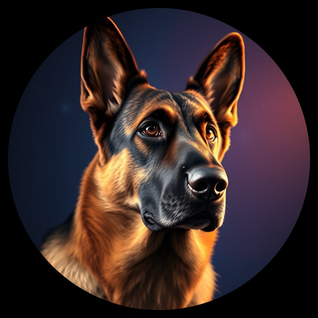 Cosmic medallion portrait of BELS_34569, a Belgian Shepherd
