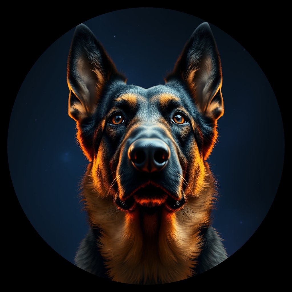 Cosmic medallion portrait of BELS_34573, a Belgian Shepherd