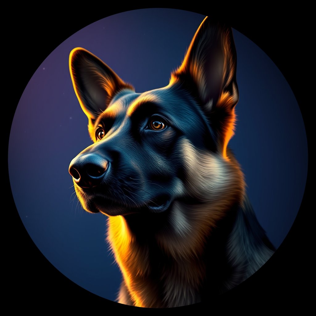 Cosmic medallion portrait of BELS_34638, a Belgian Shepherd