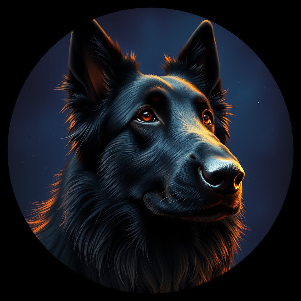 Cosmic medallion portrait of BELS_BELS_15646, a Belgian Sheepdog
