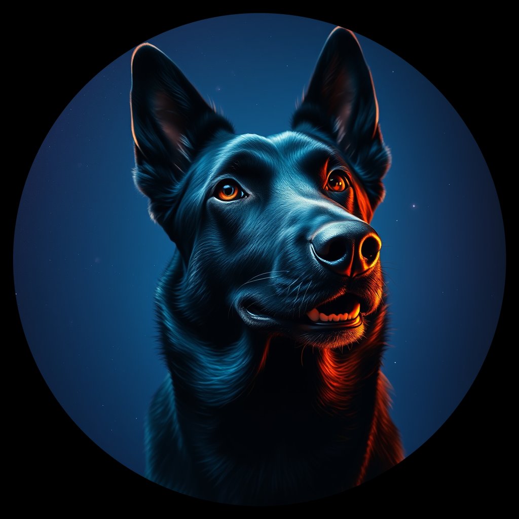 Cosmic medallion portrait of BELS_BELS_22734, a Belgian Sheepdog
