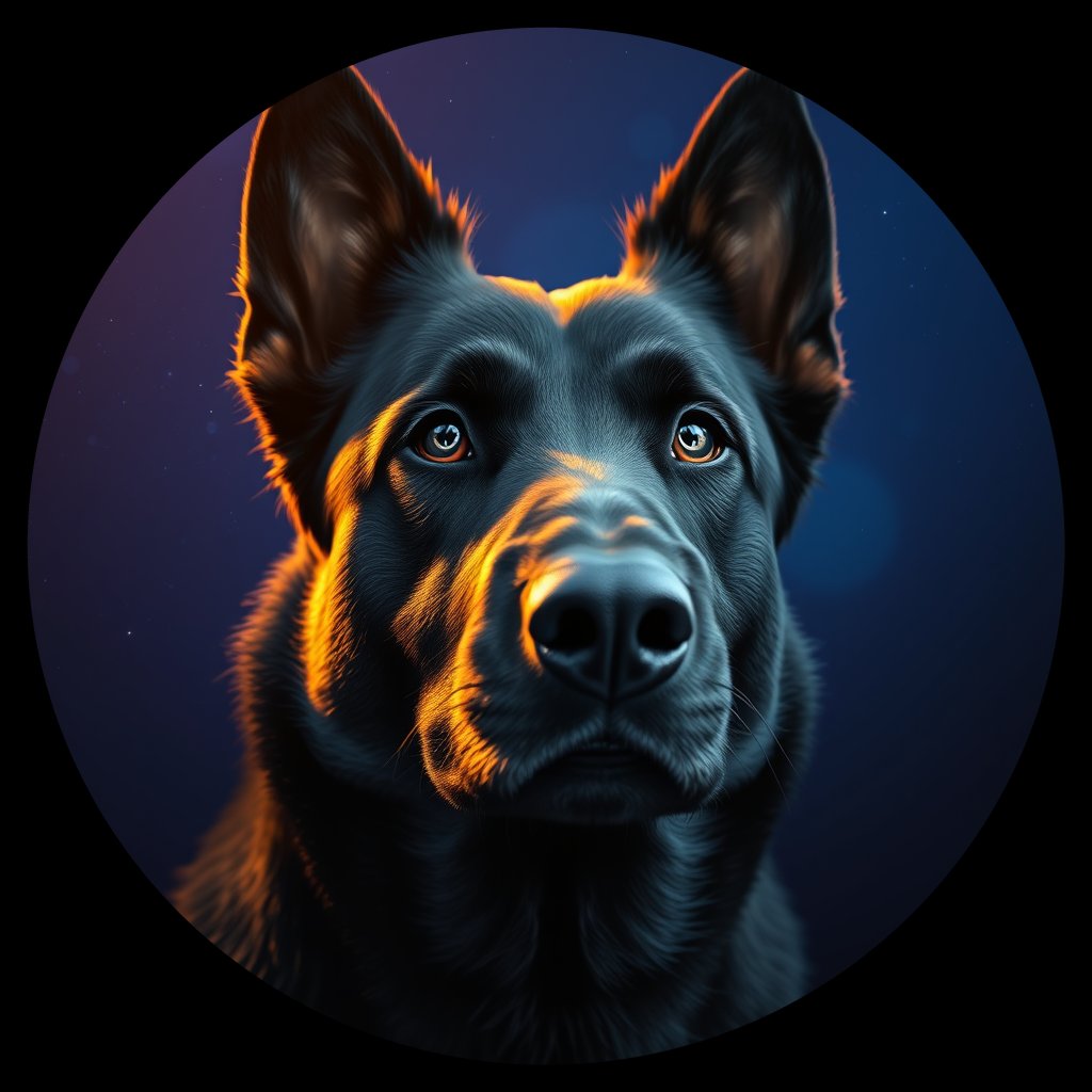 Cosmic medallion portrait of BELS_BELS_22740, a Belgian Sheepdog