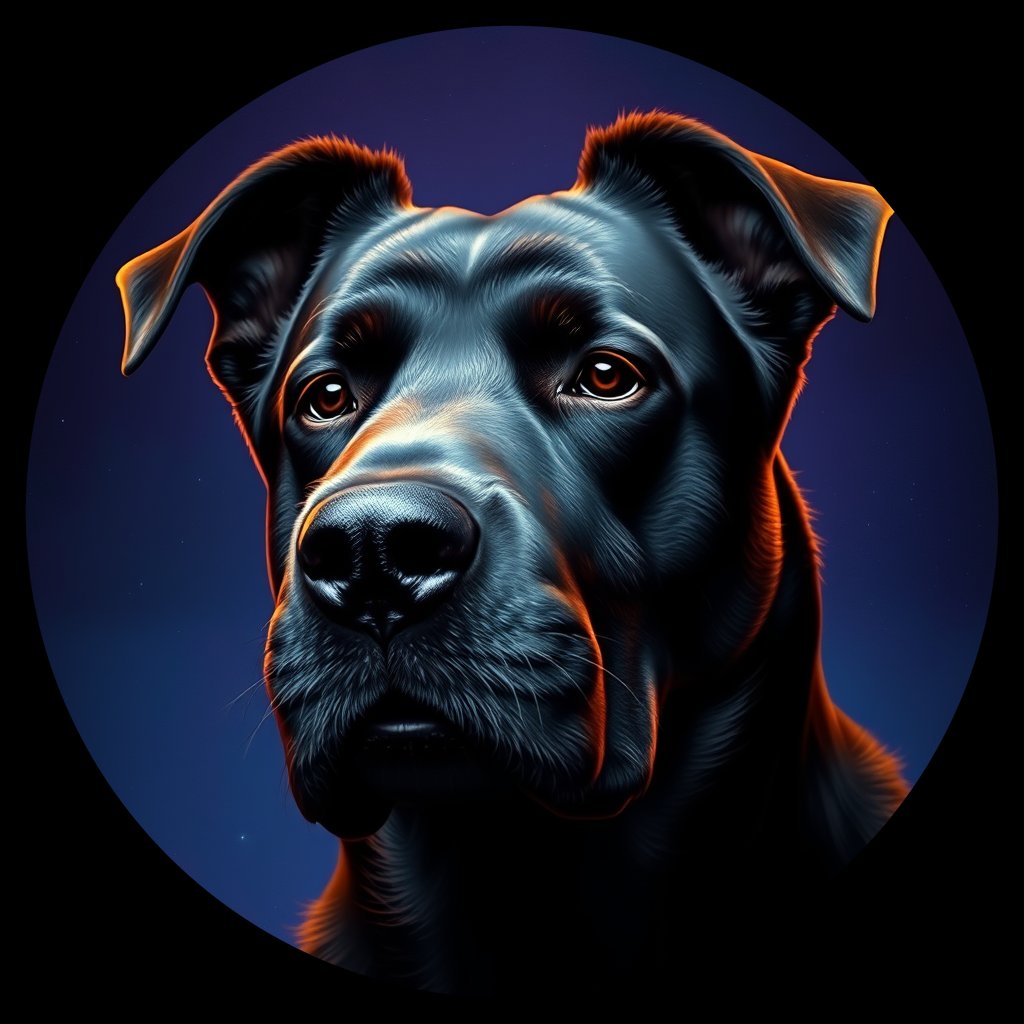 Cosmic medallion portrait of BELS_BELS_23989, a Belgian Sheepdog