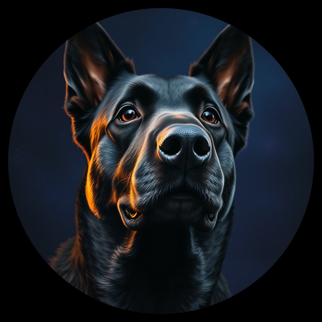 Cosmic medallion portrait of BELS_BELS_28284, a Belgian Sheepdog