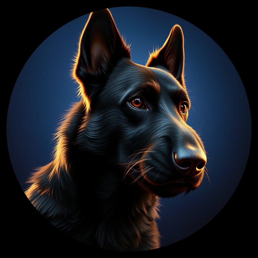 Cosmic medallion portrait of BELS_BELS_28296, a Belgian Sheepdog