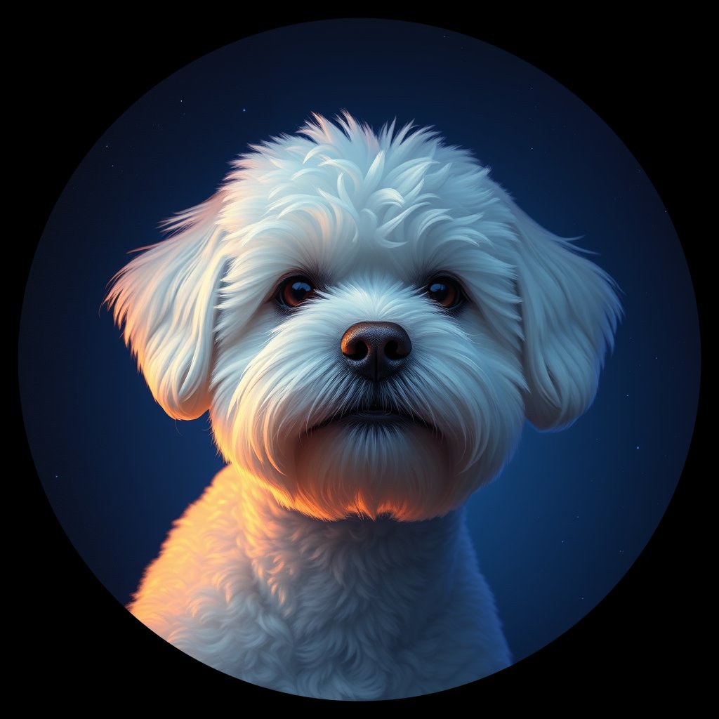 Cosmic medallion portrait of BICH_BICH_Z1D09, a Bichon Frise