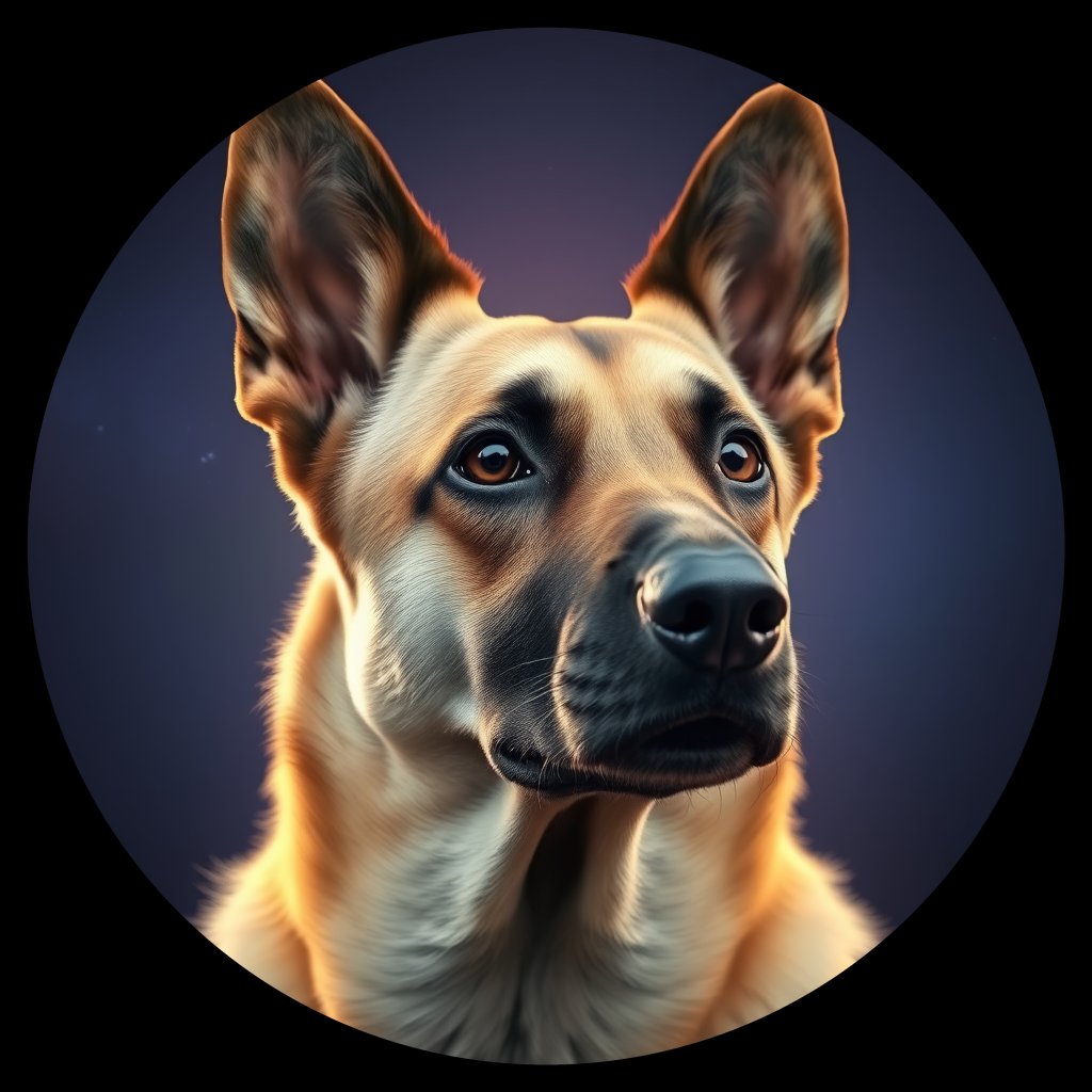 Cosmic medallion portrait of BMAL_BMAL_18A03, a Belgian Malinois