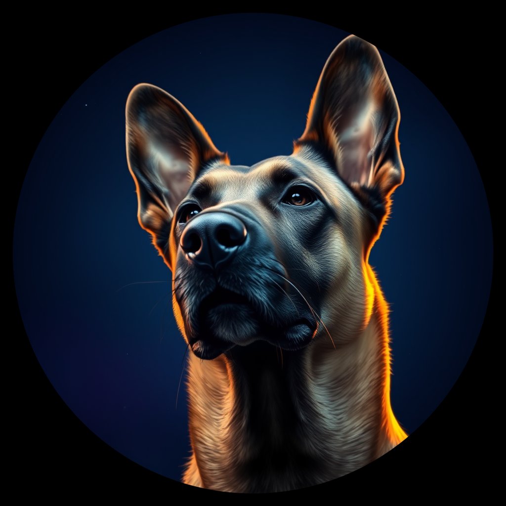 Cosmic medallion portrait of BMAL_BMAL_Z9B05, a Belgian Malinois