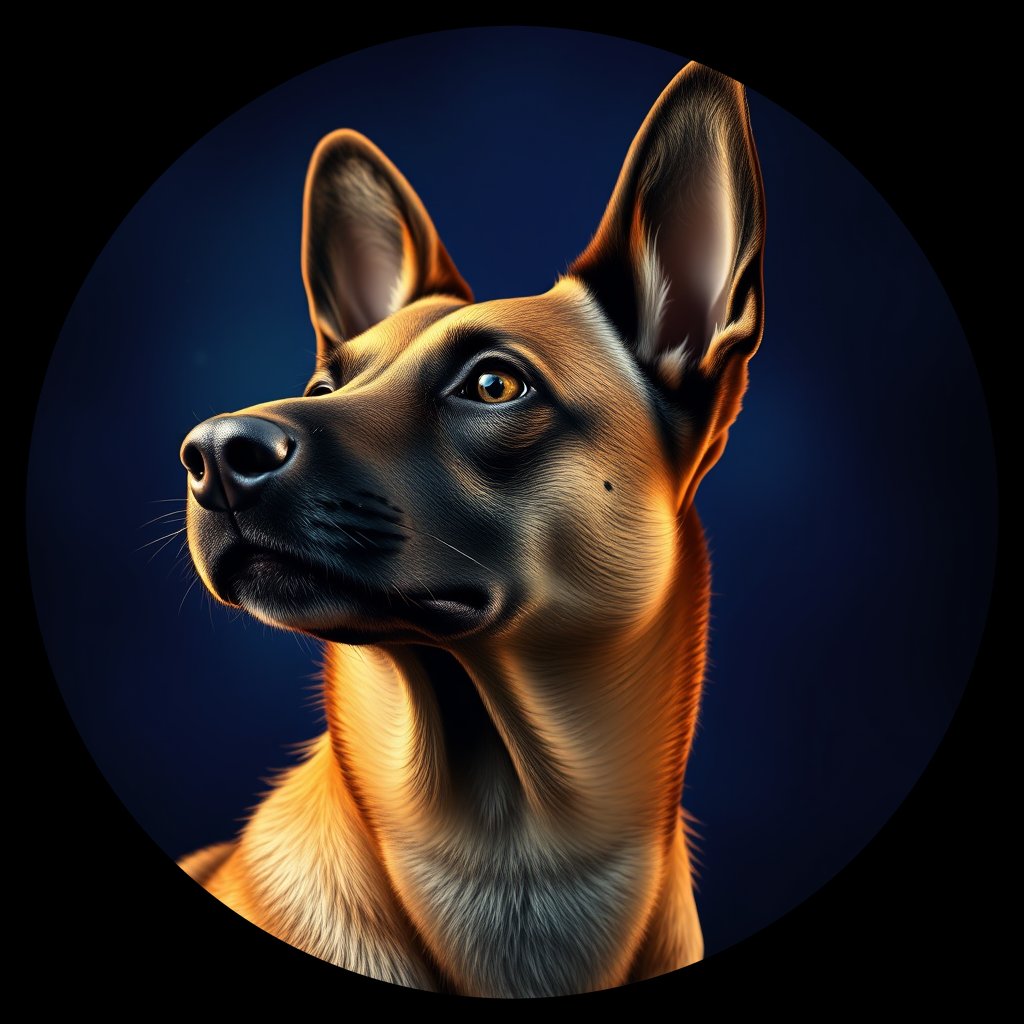 Cosmic medallion portrait of BMAL_BMAL_Z9B12, a Belgian Malinois