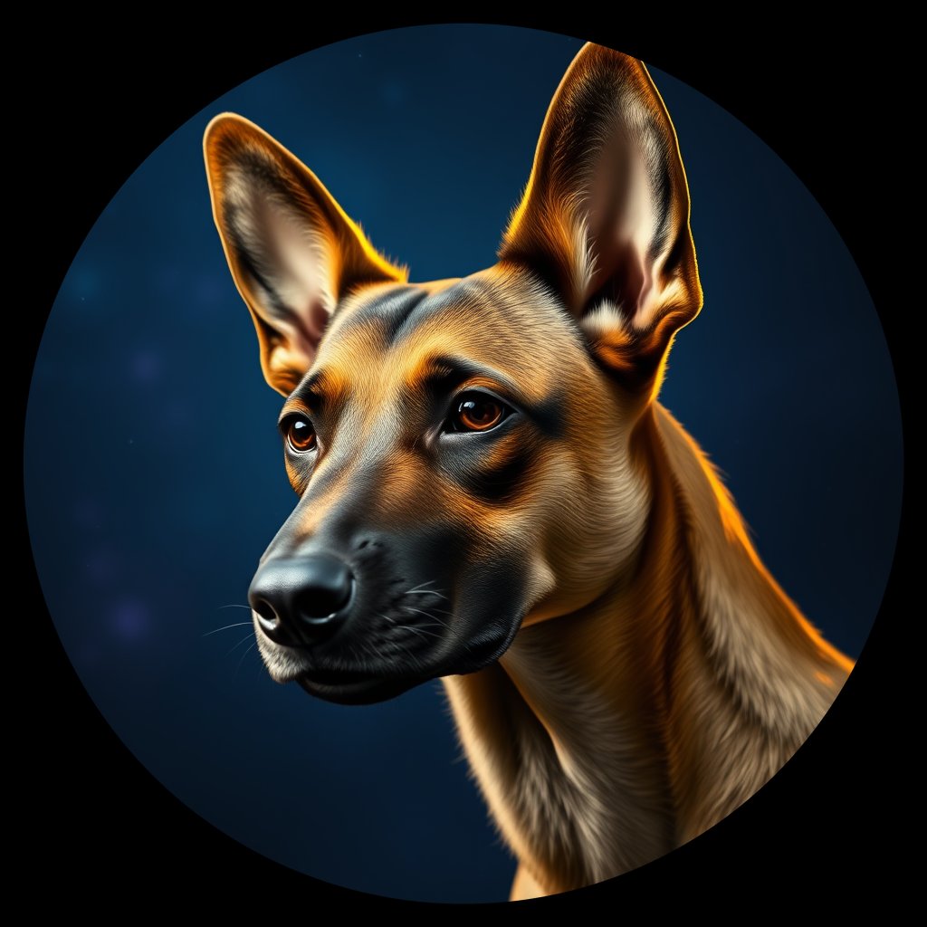 Cosmic medallion portrait of BMAL_BMAL_Z9G11, a Belgian Malinois