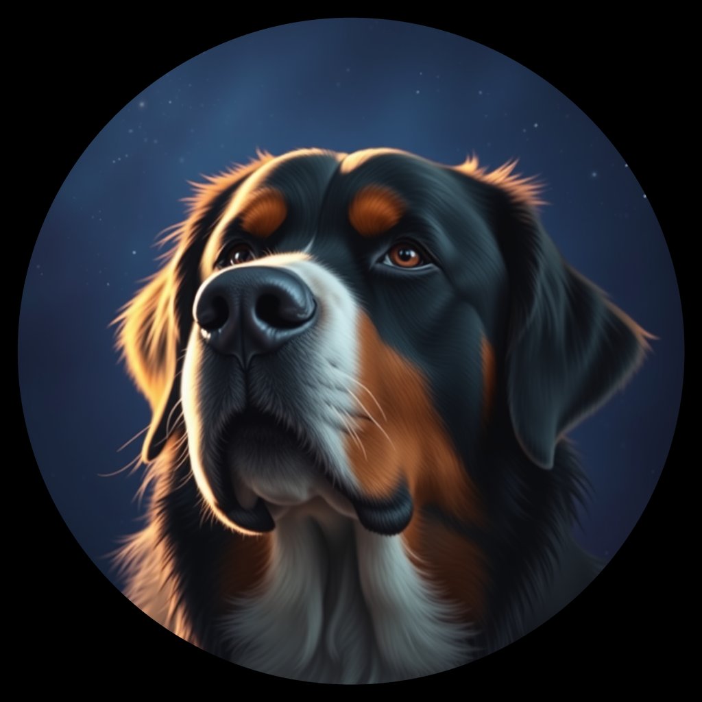 Cosmic medallion portrait of BMD_BMD_000972, a Bernese Mountain Dog