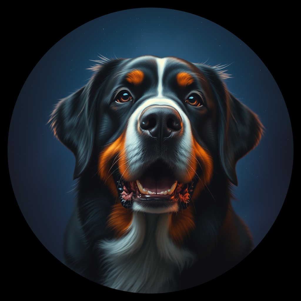 Cosmic medallion portrait of BMD_BMD_000983, a Bernese Mountain Dog