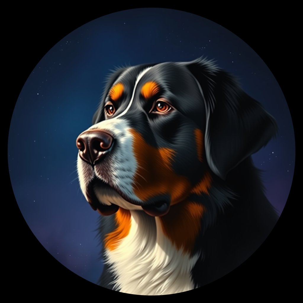 Cosmic medallion portrait of BMD_BMD_004679, a Bernese Mountain Dog